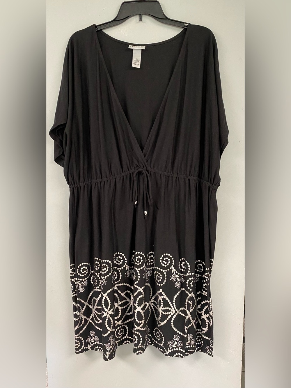 Catherine’s Kate V-Neck Cover Up Dress Size 2X Swim Beach Empire Waist Black